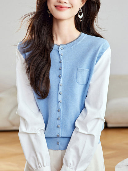 Mya Classic Crew Neck Paneled Knitted Top