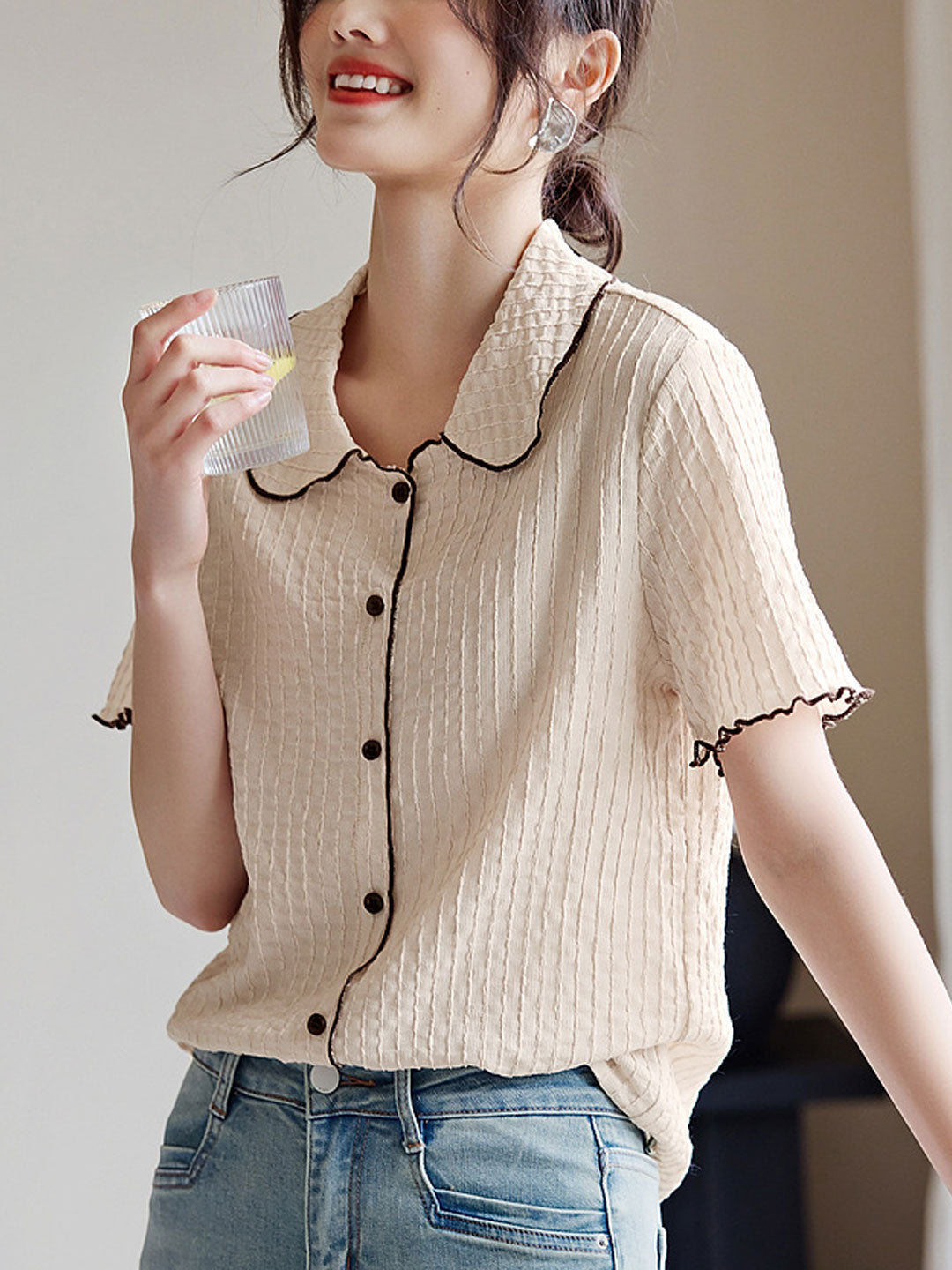 Olivia Casual Lapel Textured Top