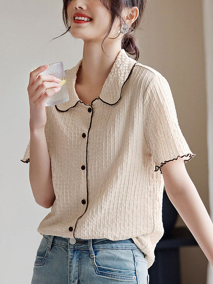 Olivia Casual Lapel Textured Top