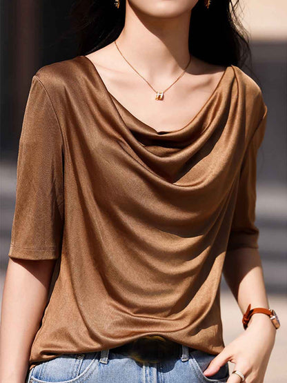 Madison Loose Crew Neck Solid Color Satin Top