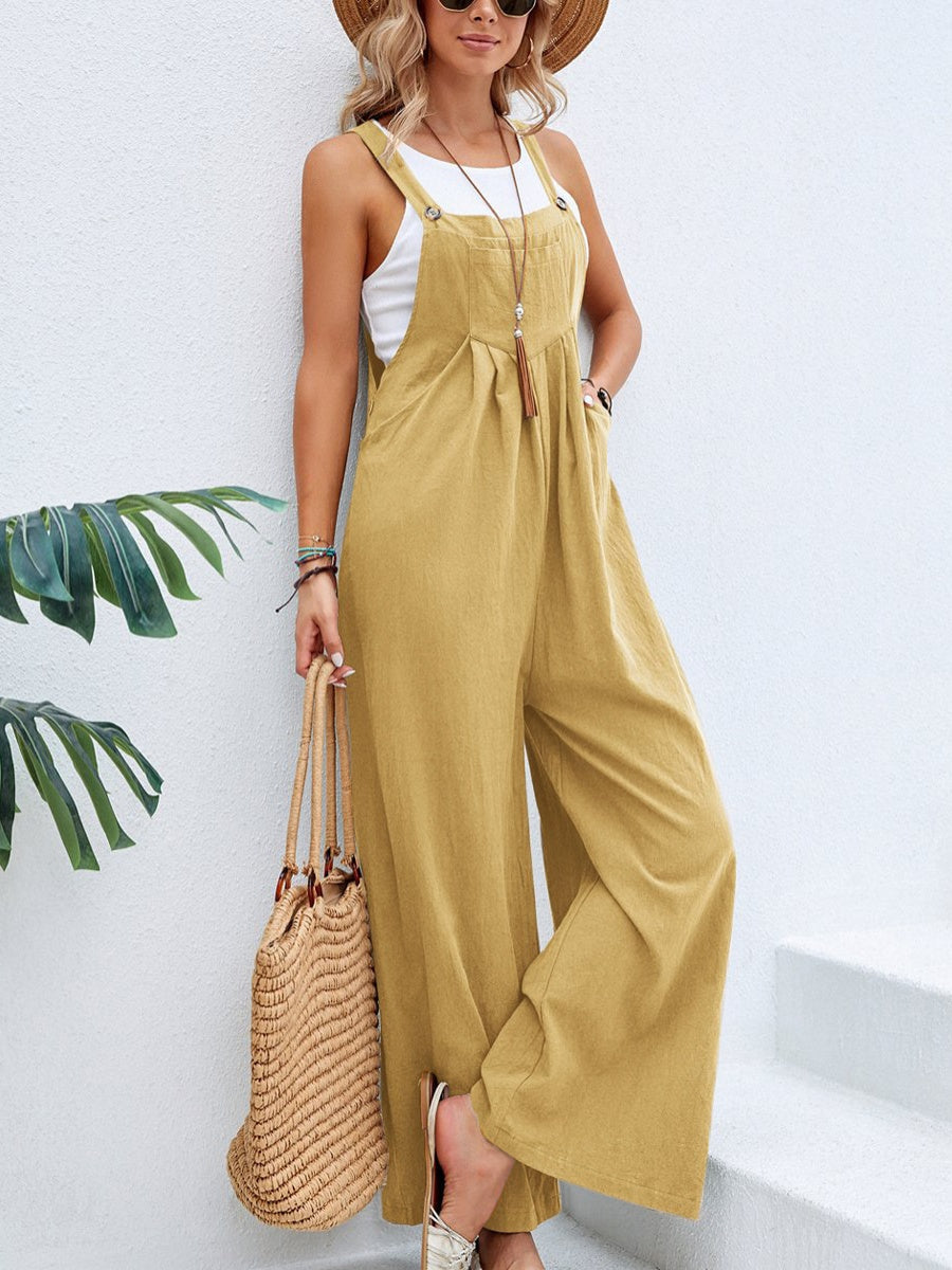 Solid Color Casual Pocket Jumpsuits