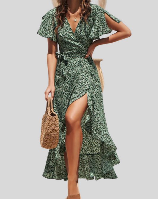Vestido informal de verano cruzado para mujer con estampado de lunares | Ideal para primavera/verano