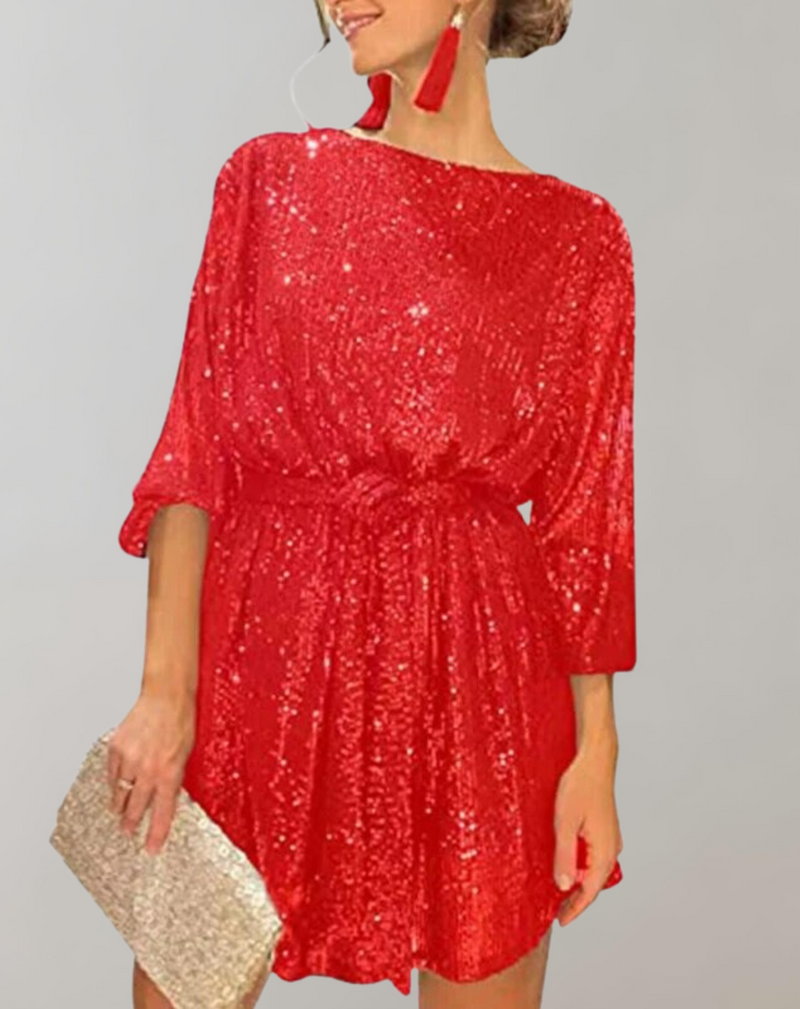Elegante minivestido de lentejuelas con cintura ceñida para mujer | Ideal para primavera/verano