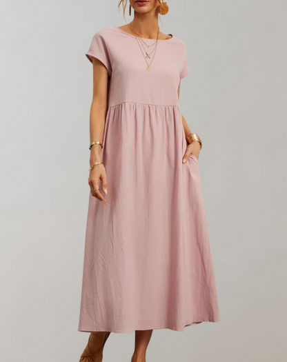 Women’s Easy to Wear Oval Neck Midi Dress with Pocket | Ideal for Spring/Summer