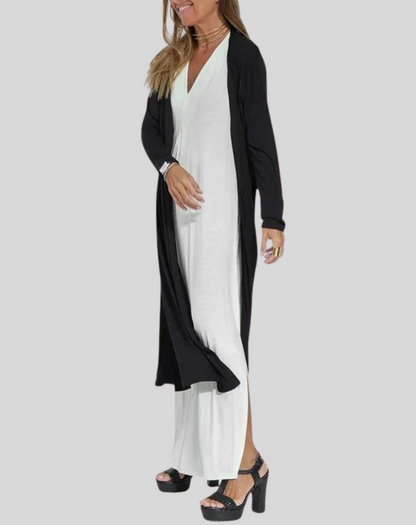 Vestido largo informal de escote en V con abertura para mujer | Ideal para primavera/verano