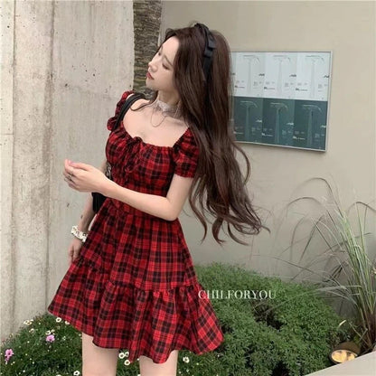 Cute Red Plaid Retro Sexy Dress