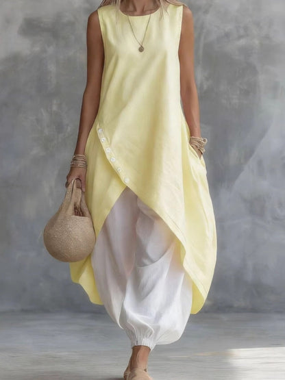 Sleeveless Loose-fitting 2-piece Set With Pockets