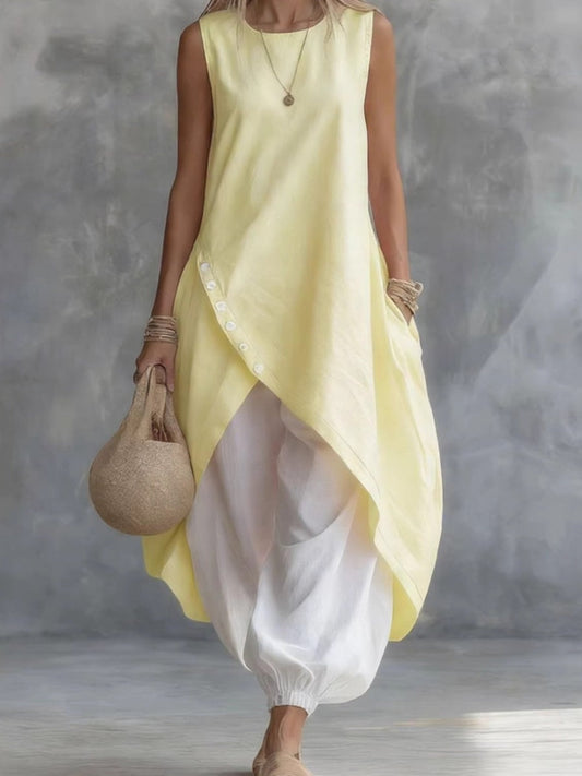 Sleeveless Loose-fitting 2-piece Set With Pockets