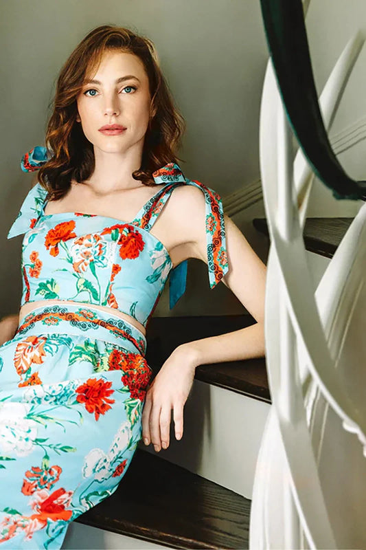 Conjunto de bikini estilo francés con lazo y ribete de encaje