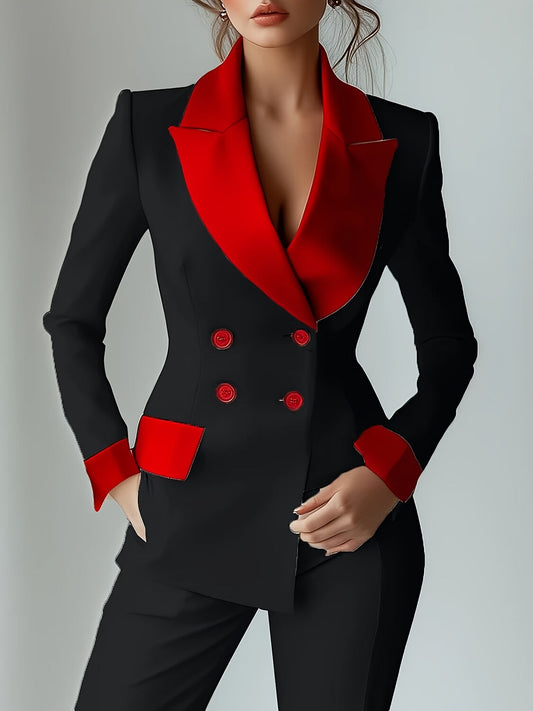 Long Sleeve Buttons Splicing Interface Bag Contrasting Colors Blazers