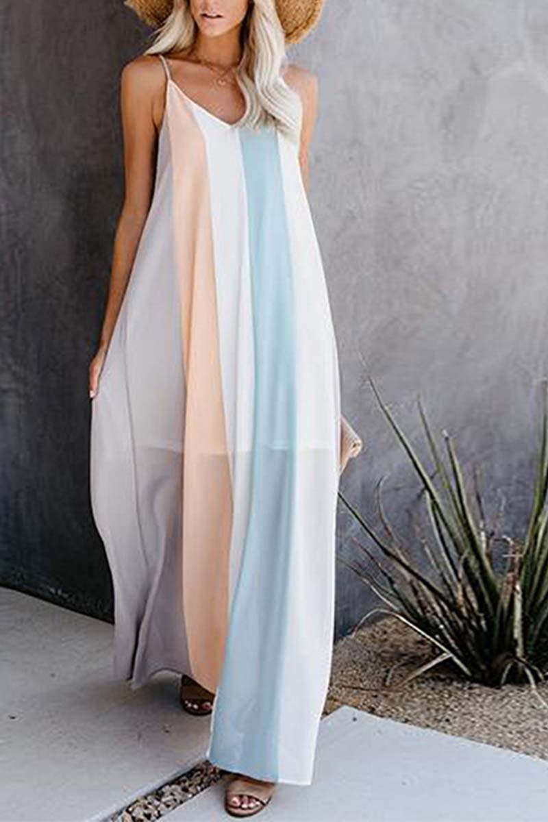 Striped V-neck Maxi Dress