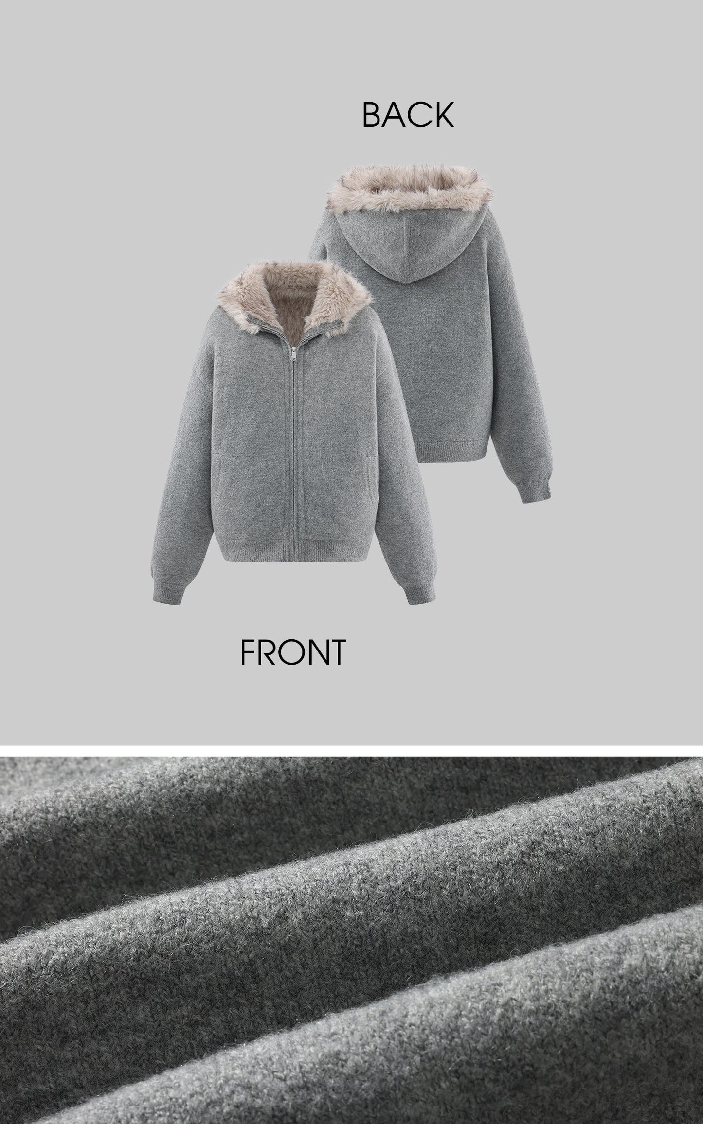 Furry Hood Jacket & Knit Hood Hat Set with Slim Top and Drawstring Shorts