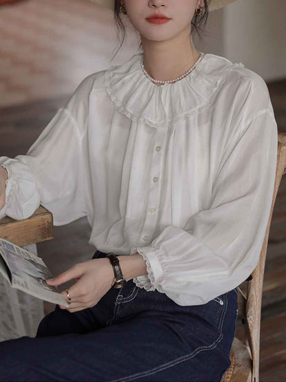 Maria Retro Doll Collar Lantern Sleeve Ruffle Top