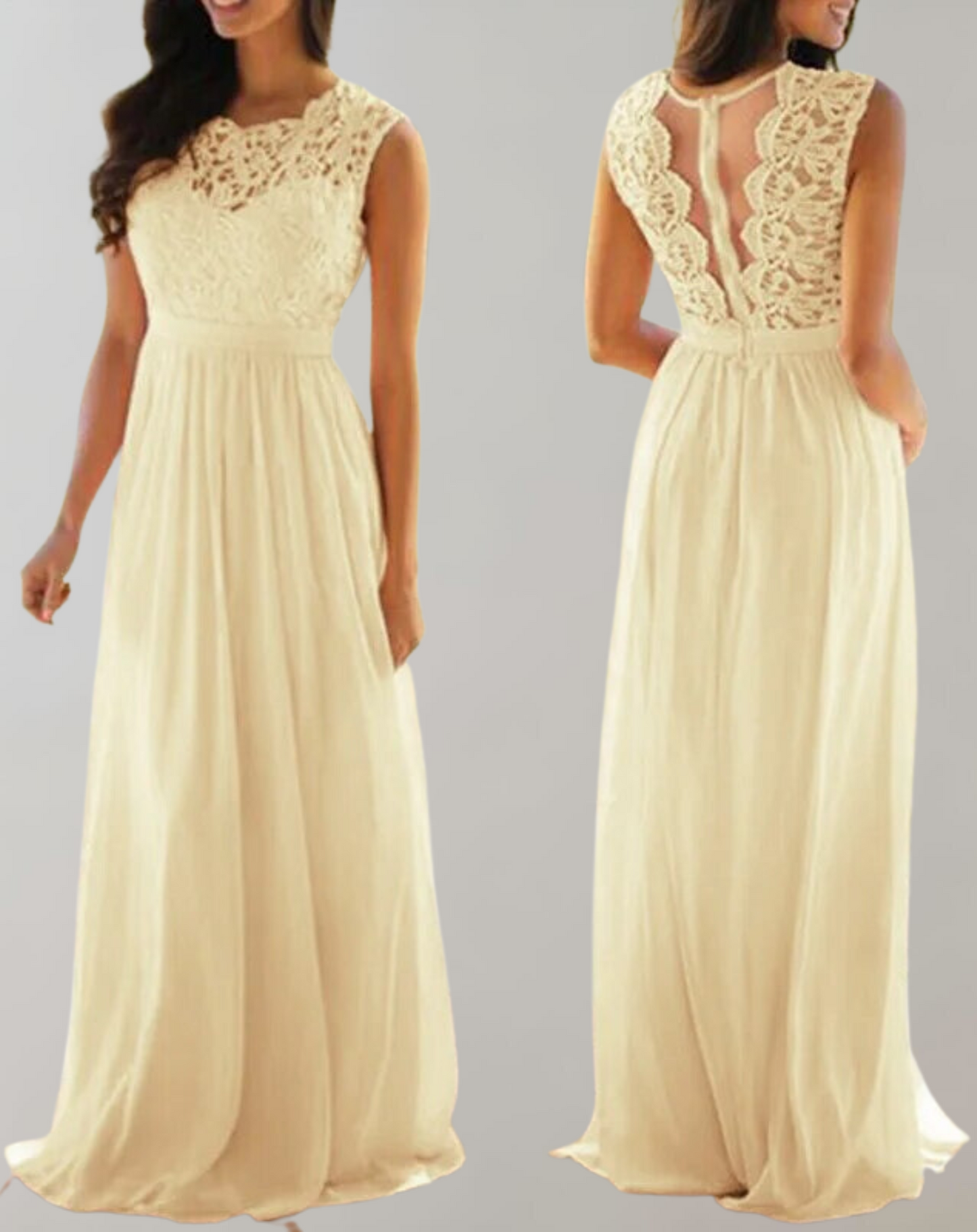 Vestido largo clásico para mujer con parte superior de encaje | Ideal para primavera/verano
