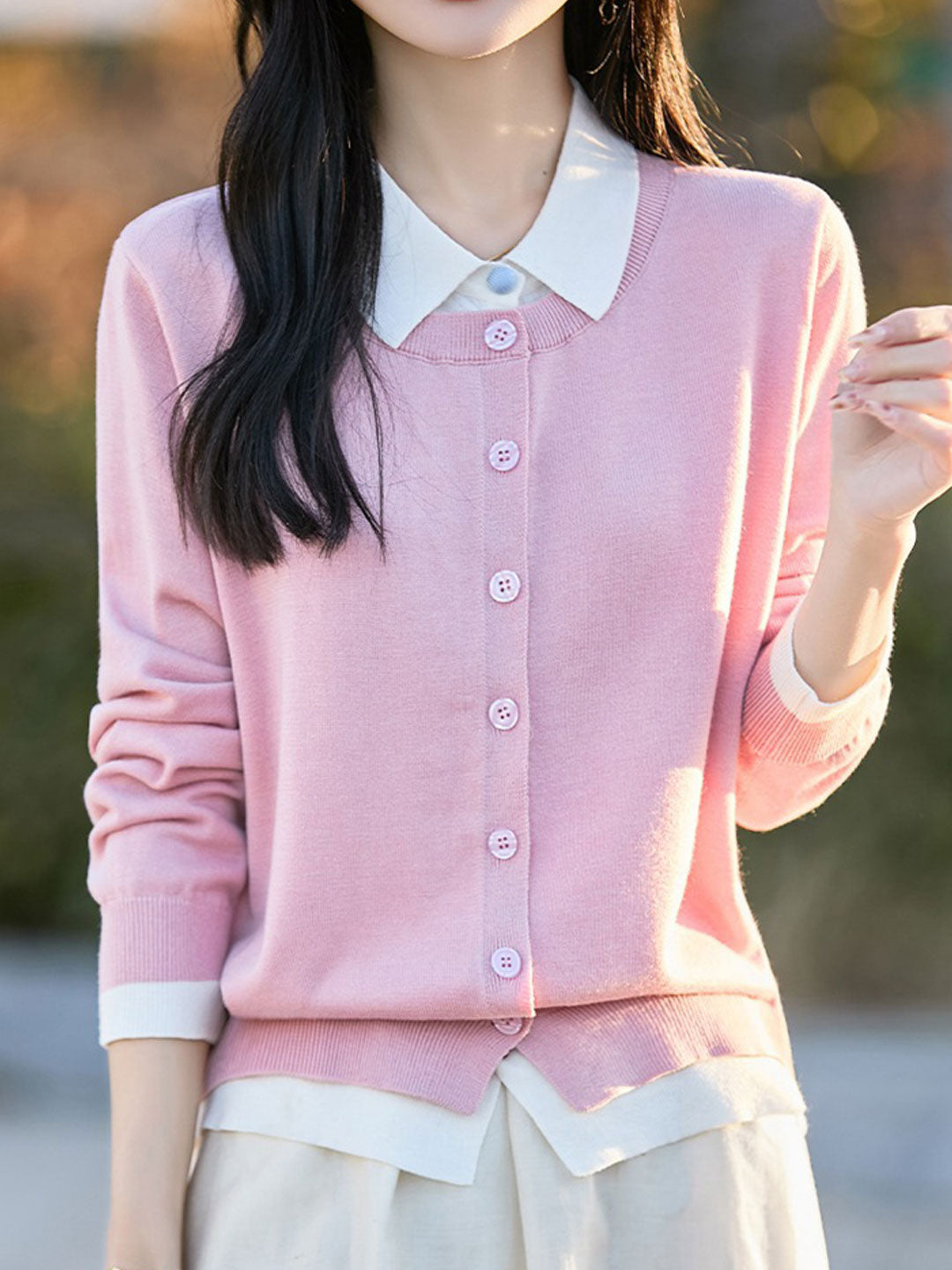 Kylie Classic Polo Mock Two-Piece Knitted Cardigan