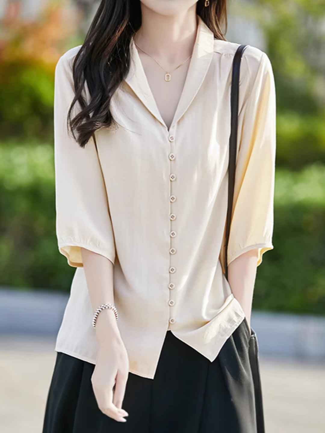 Jocelyn Elegant V-neck Lantern Sleeve Shirt