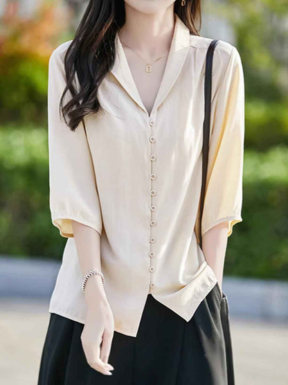 Jocelyn Elegant V-neck Lantern Sleeve Shirt