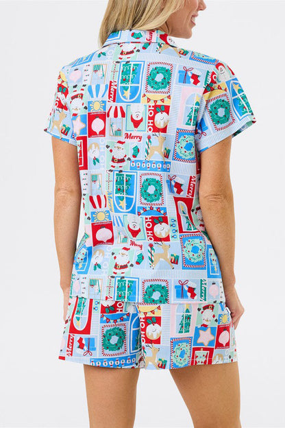 Conjunto de manga corta con estampado navideño y bonito estampado de dibujos animados