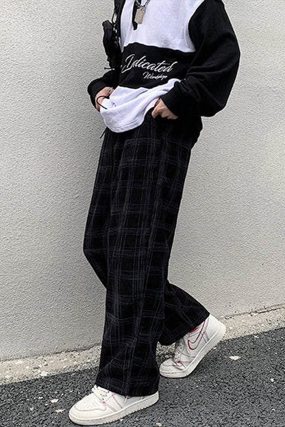 Loose Casual Plaid Corduroy Long Pants