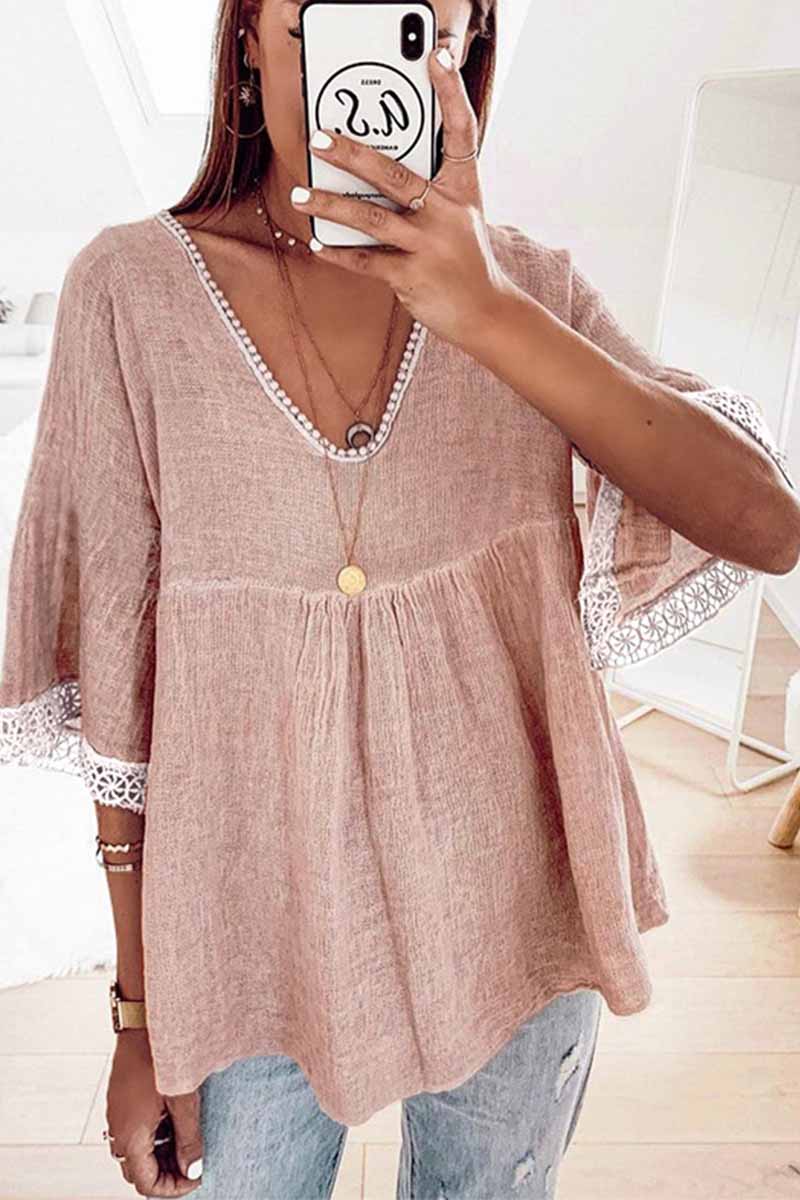 Lace Stitching Five-Point Sleeve Shirt