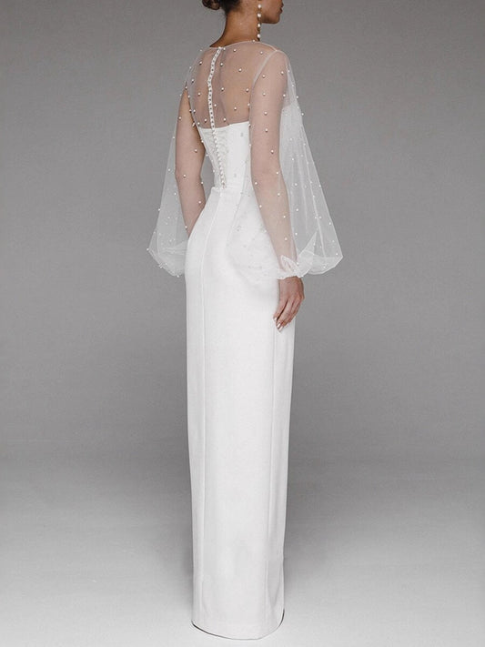 Pearl Mesh-paneled Sleeves Tube Top Maxi Dresses
