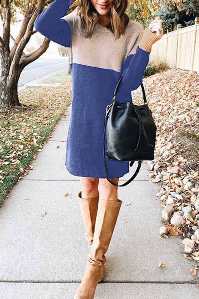 Loose Round Neck Paneled Dress(2 Colors)