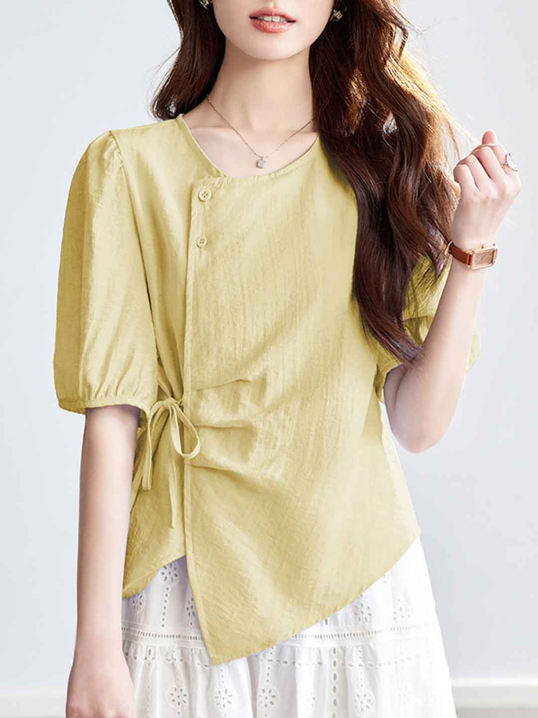 Layla Chic Crew Neck Irregular Tie Top