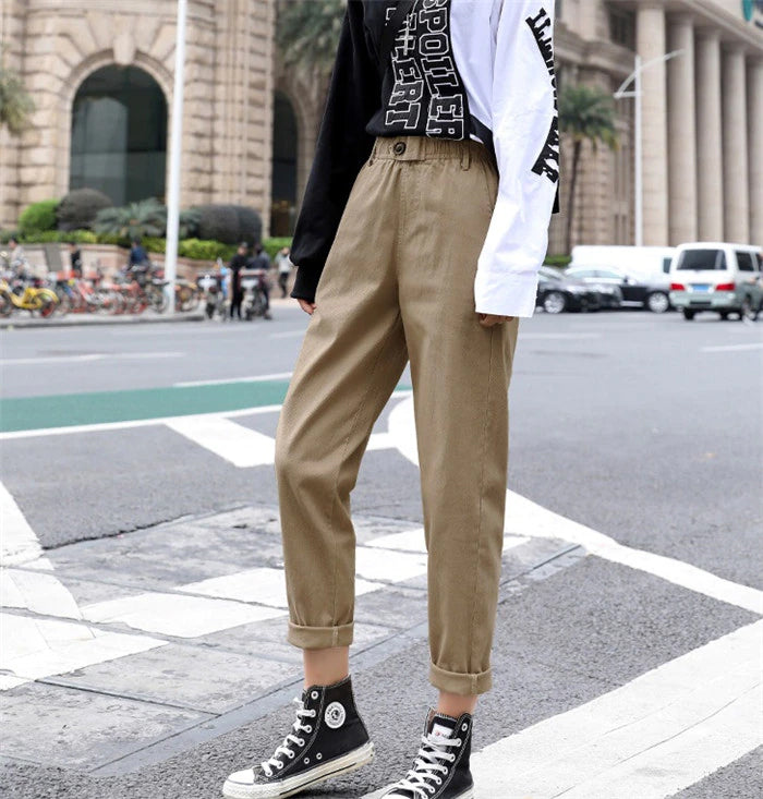 High Waist Casual Slim Ankle Length Long Pants
