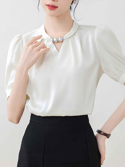 Morgan Classic Crew Neck Beaded Halter Satin Shirt