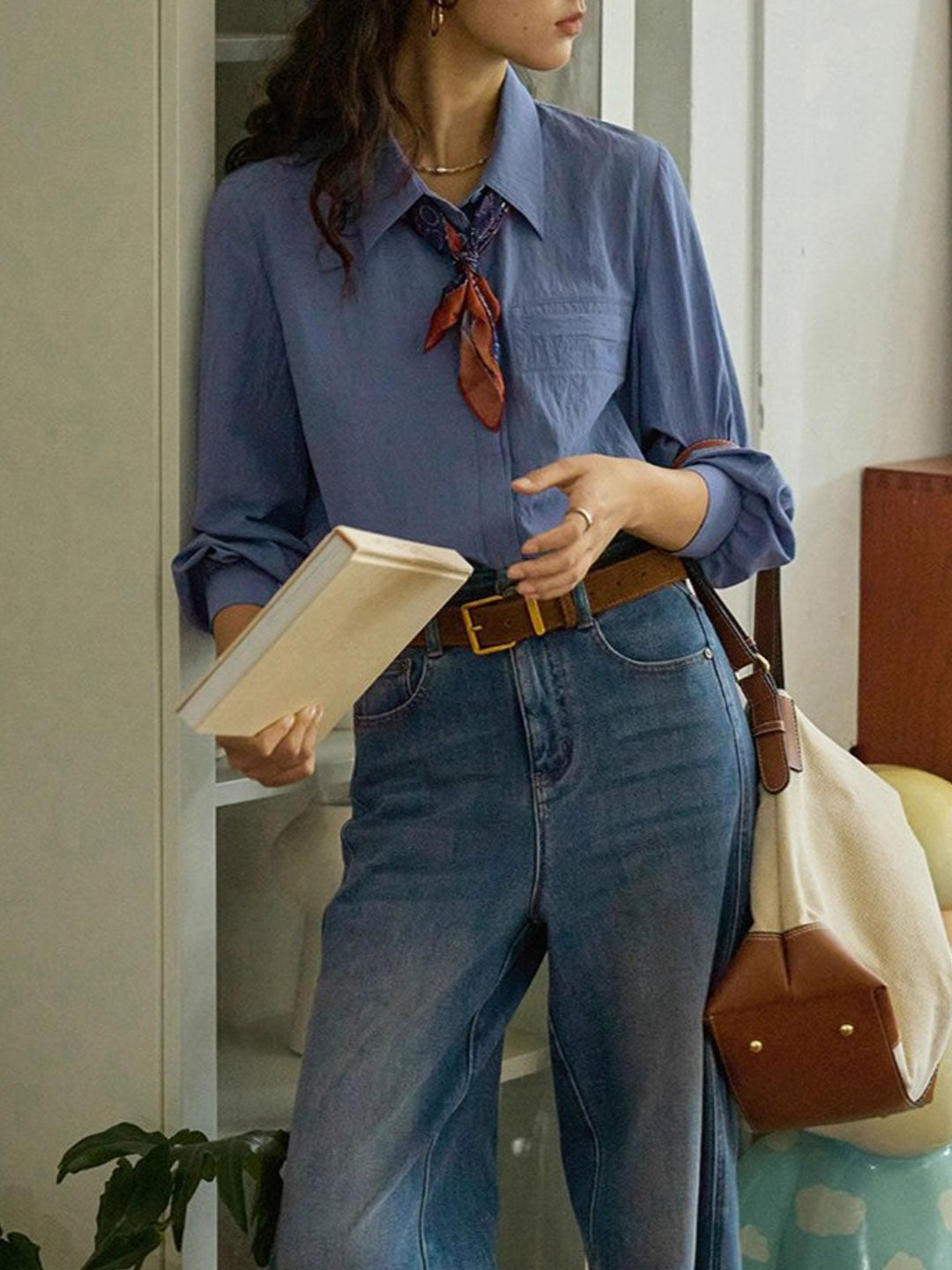 Makayla Retro Lapel Solid Color Shirt