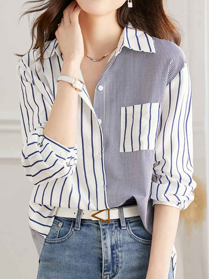 Khloe Loose Polo Collar Striped Patchwork Shirt