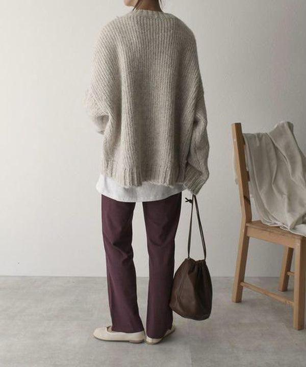 Jersey de punto extragrande con cuello redondo y bolsillo para mujer | Ideal para otoño/invierno