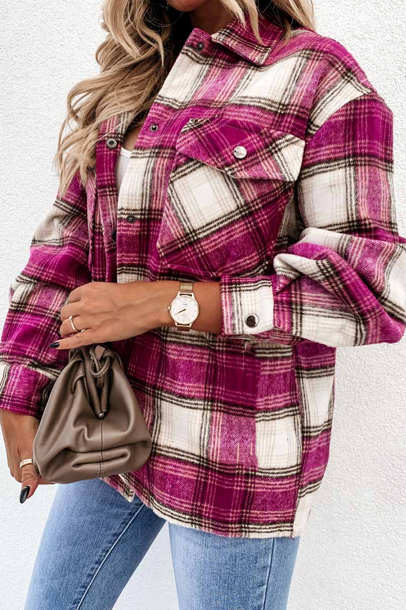 Casual Loose Retro Plaid Stitching Shirt Jacket(3 Colors)