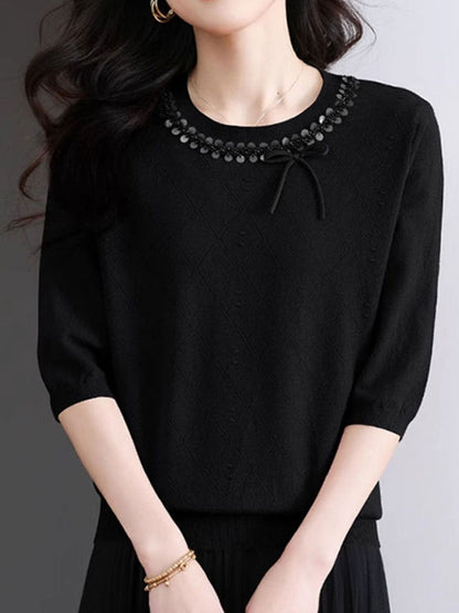 Madison Loose Crew Neck Beaded Knitted Top