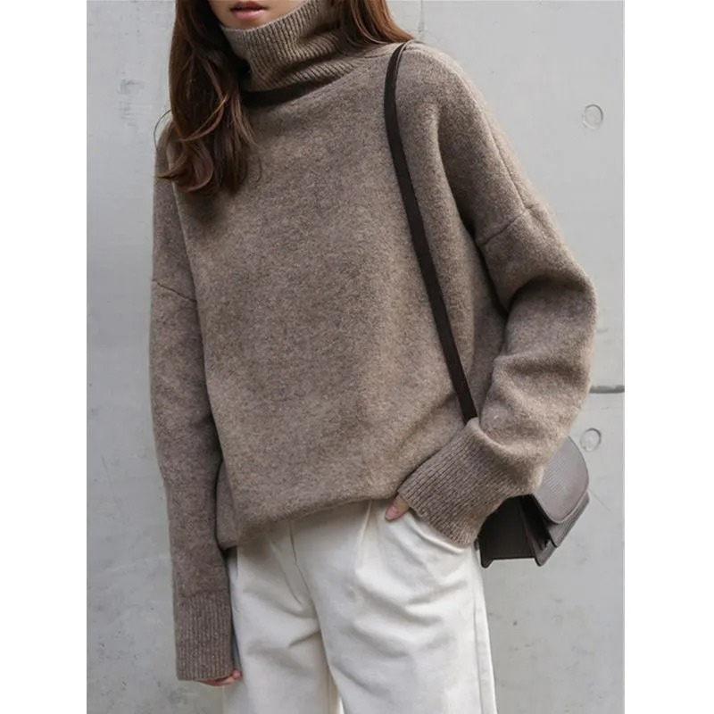 Jersey de punto oversize con cuello alto para mujer | Ideal para otoño/invierno