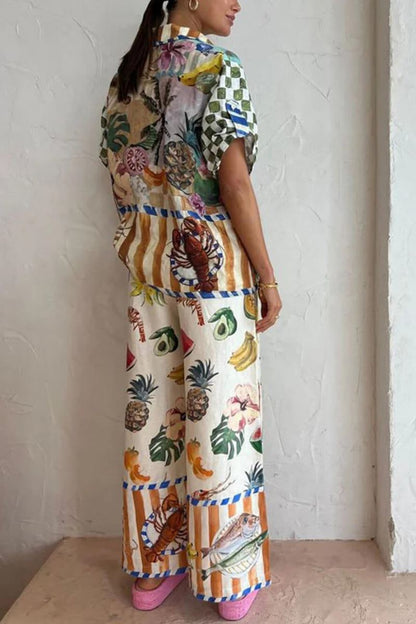 Conjunto casual de dos piezas con estampado artístico de frutas coloridas