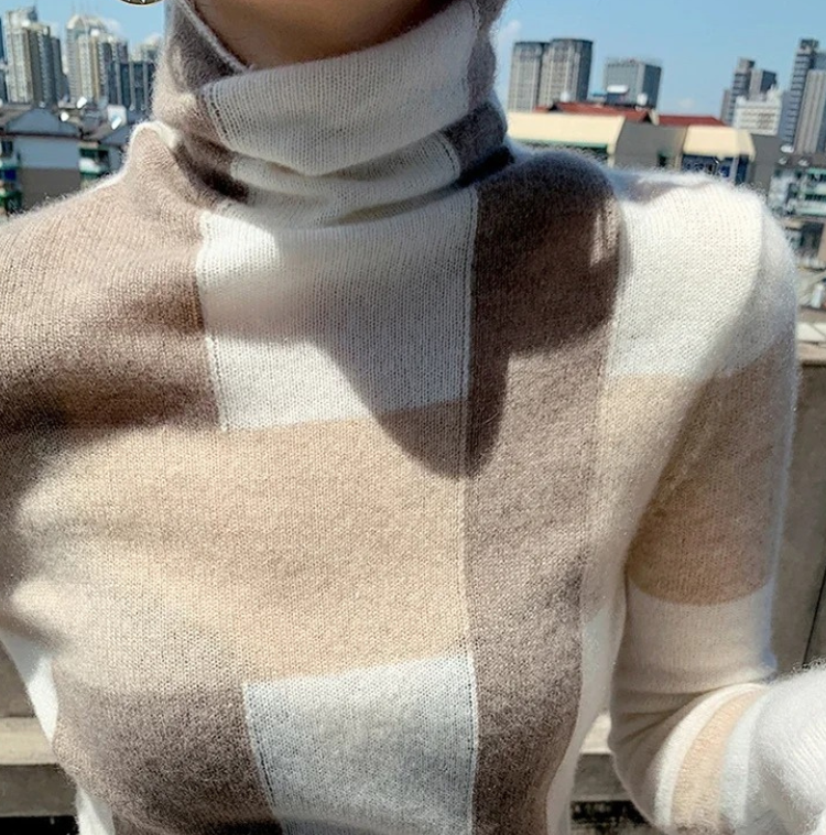 Jersey de punto a cuadros elegante y ajustado para mujer | Ideal para otoño/invierno
