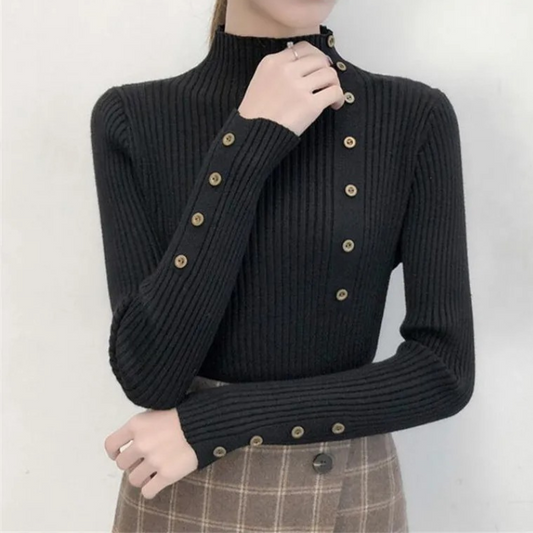 Jersey informal de punto de cuello alto para mujer | Ideal para otoño/invierno