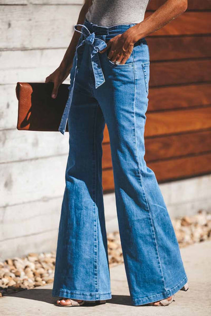 High-Waist High-Elastic Fashion Flared Pants (Including Belt)