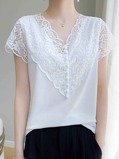 Sarah Loose V-neck Lace Top