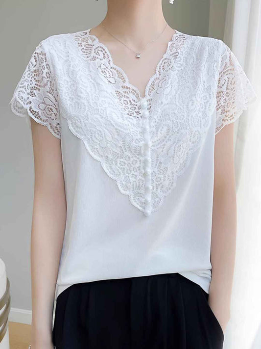 Sarah Loose V-neck Lace Top