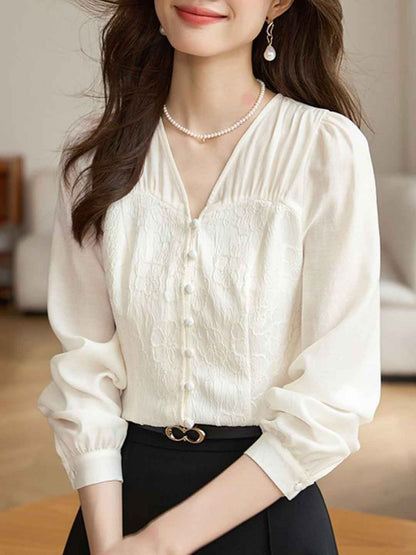 Mariah Classic V-Neck Jacquard Chiffon Shirt