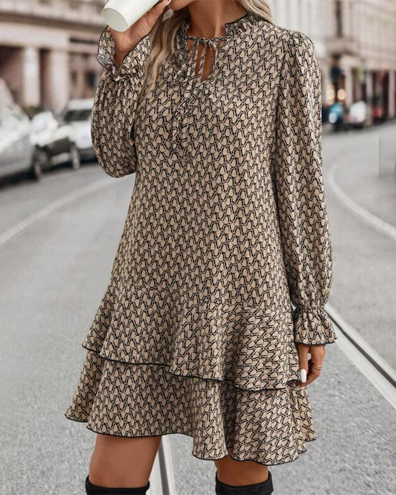 Women's Casual Long Sleeve Patterned Midi Dress | Ideal for Spring/Summer