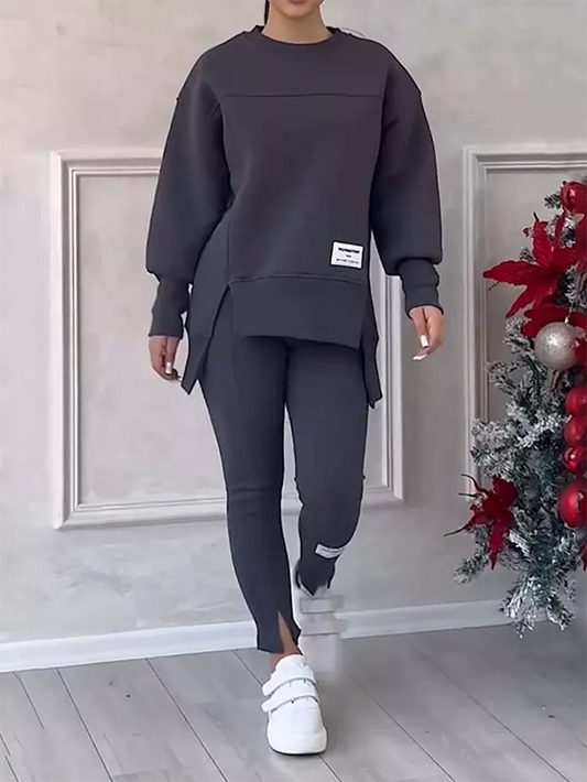 Conjunto elegante de jersey con parches y leggings para mujer | Ideal para otoño/invierno