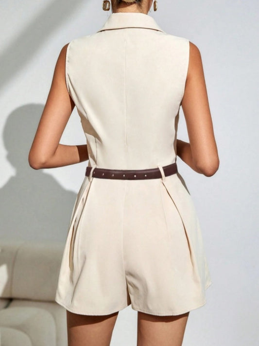 Elegant Pleated Short Wide-leg Jumpsuit For Commuting