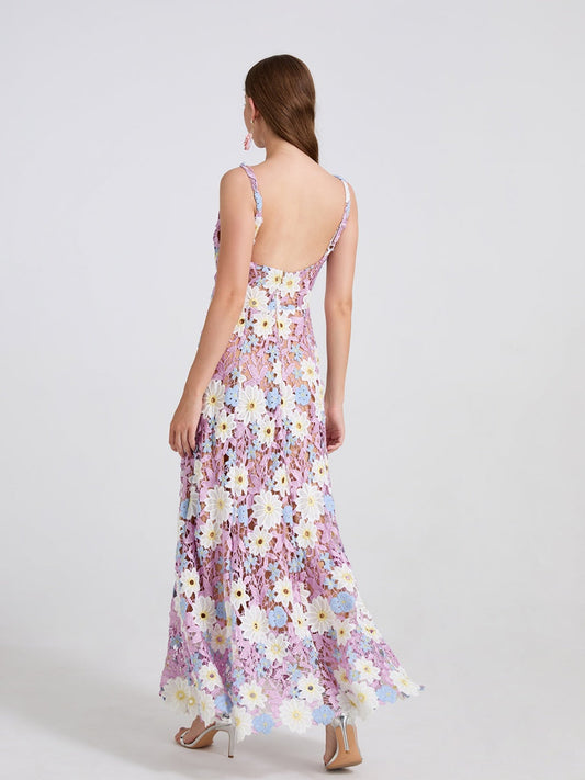 Lace Embroidery Spaghetti Strap Long Dress