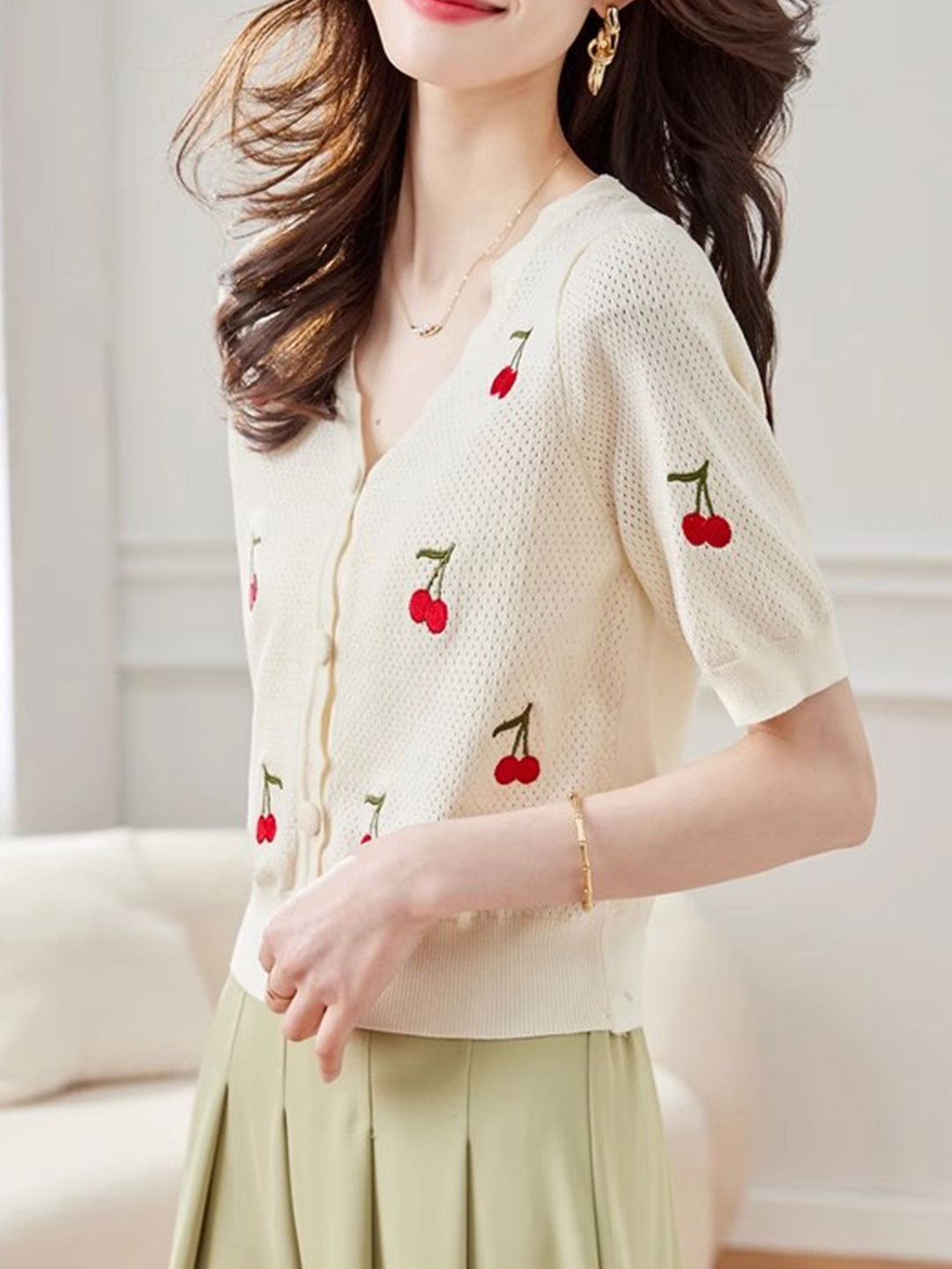 Natalie Classic Embroidered Hollowed Knitted Top