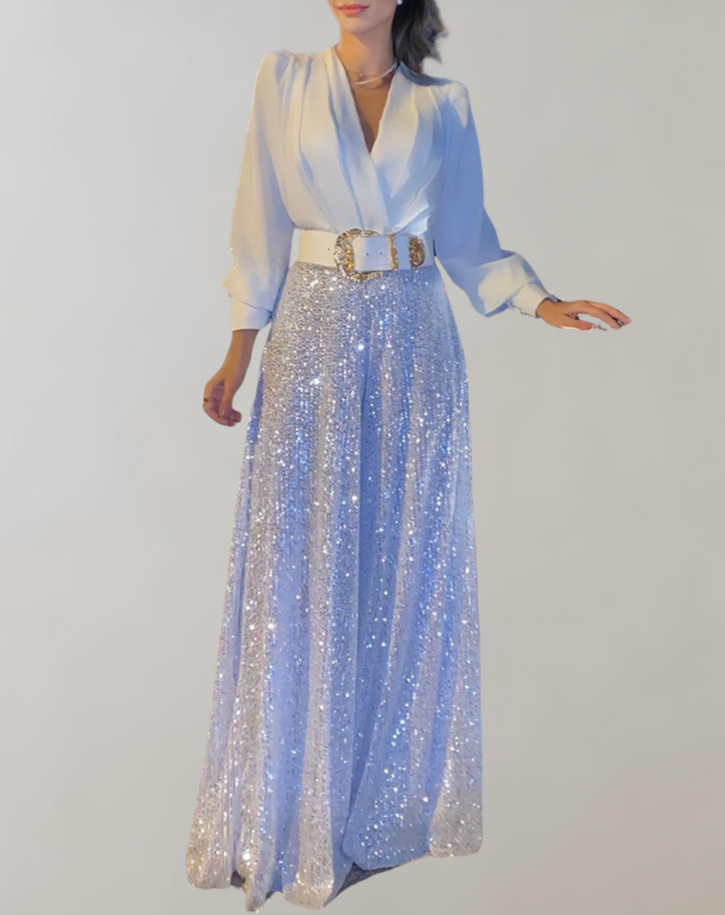 Women's Formal Evening Dress with Belt and Sequin Skirt | Ideal for Spring/Summer