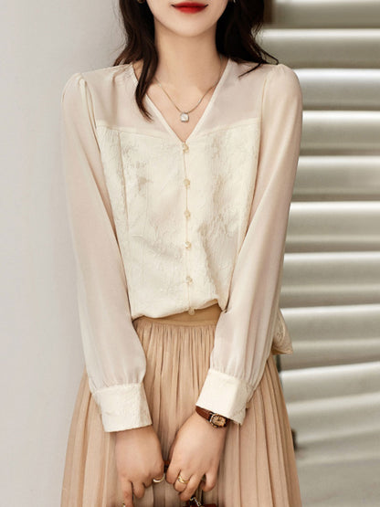 Sophie Chic V-Neck Mesh Embroidered Top