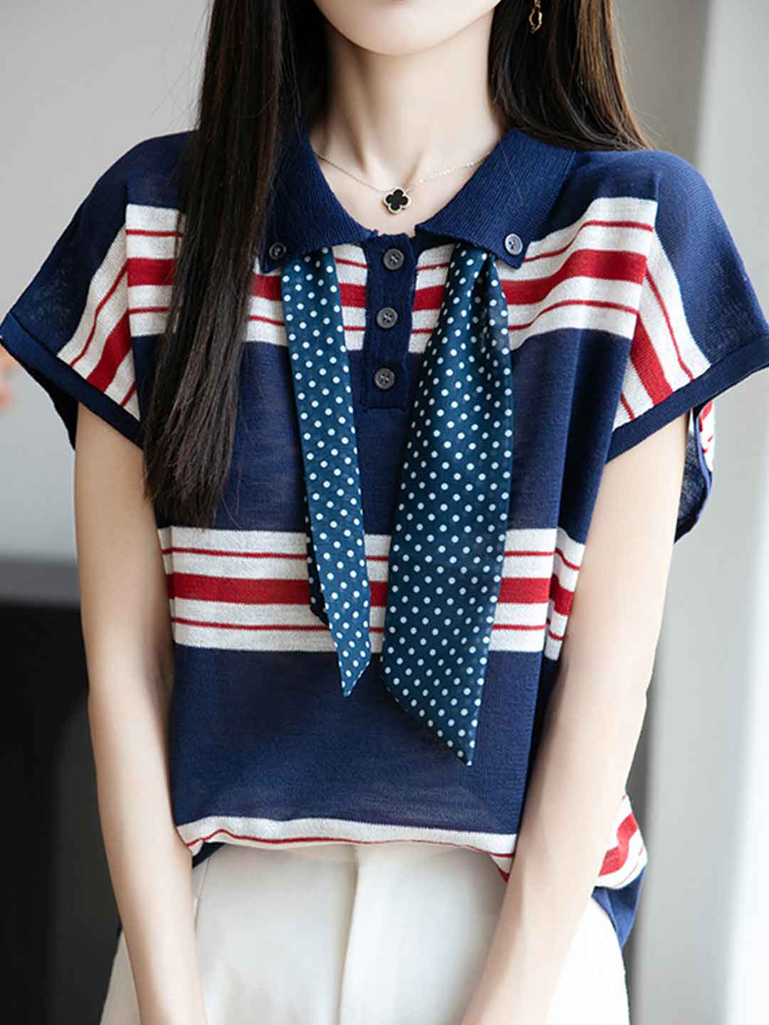 Kylie Loose Colorblock Striped Knitted Top